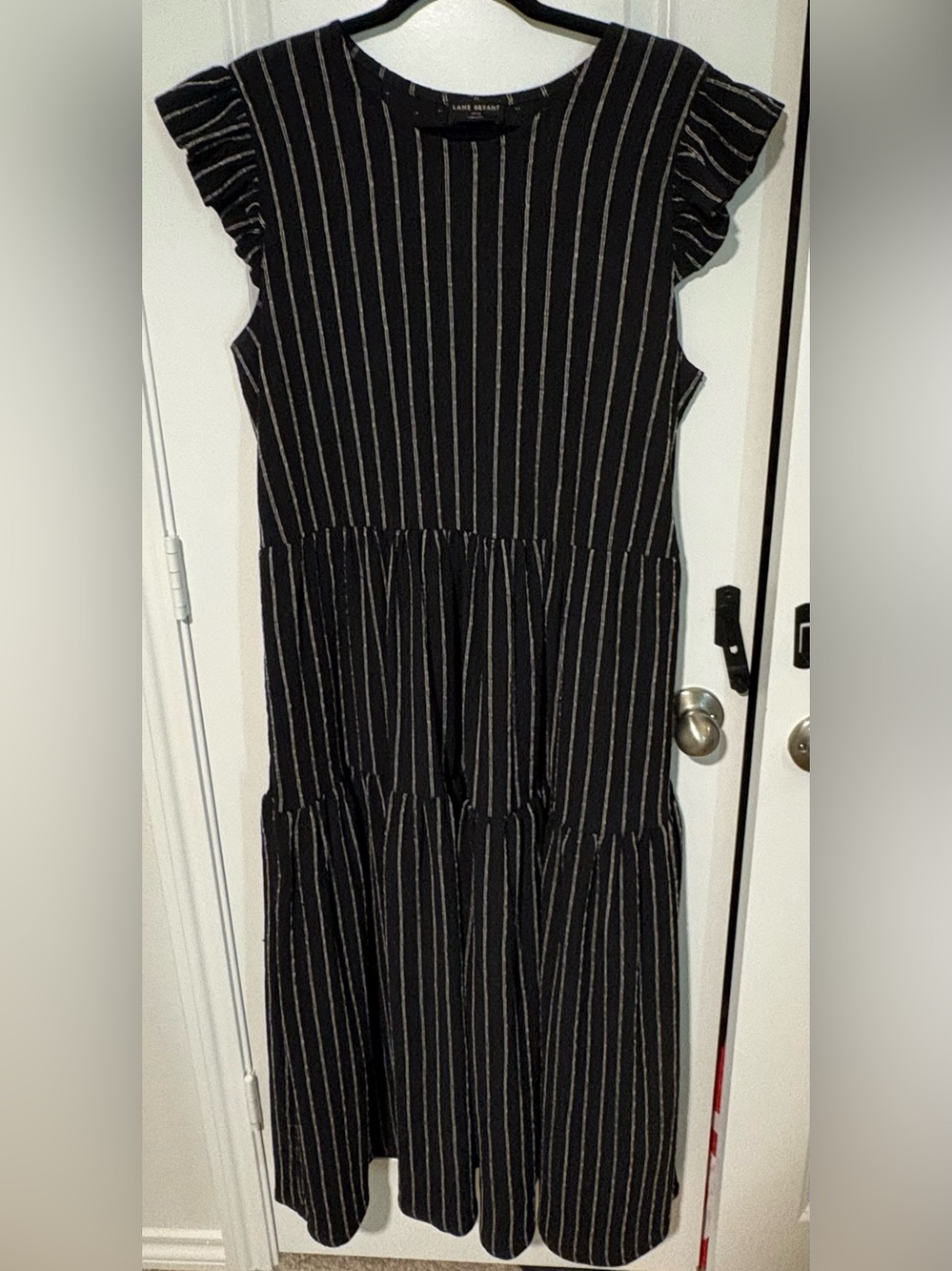Lane Bryant Black Vertical-Stripe Tiered Maxi Dress